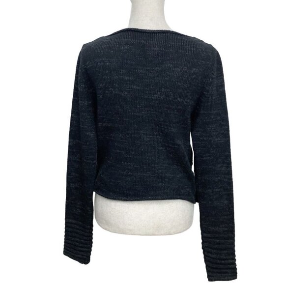 SARAH PACINI BLACK GREY GLITTER CRISS CROSS WOOL BLEND CROPPED SWEATER - OS - Picture 3 of 9